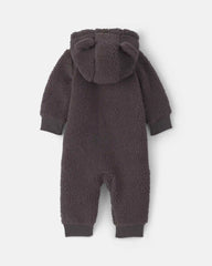Baby Boy Dog Teddy Fleece Long-Sleeve Jumpsuit - Grey