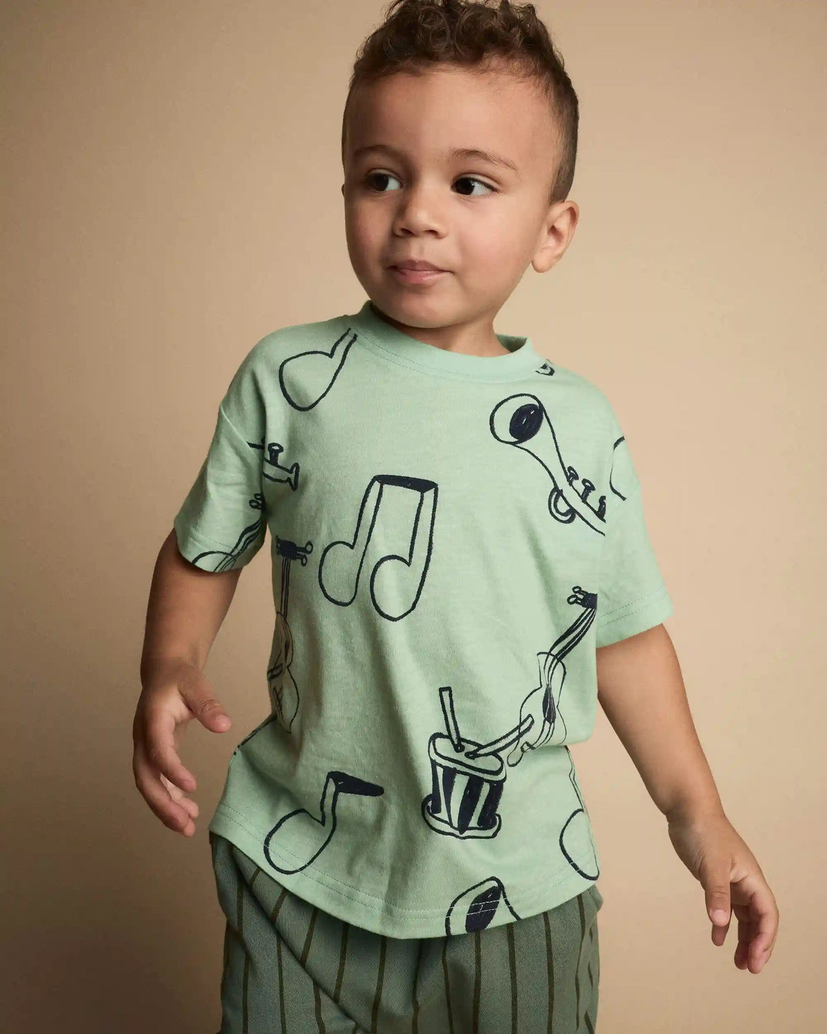 Toddler Relaxed Graphic Tee in Music Print - Green