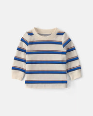 Baby Boy 2-Piece Striped French Terry Long-Sleeve Overall Set - Indigo/Cream