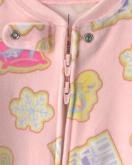 Baby Girl 1-Piece Disney Holiday Princess 2-Way Zip DreamPlush Snug Fit Footed Pajama - Pink