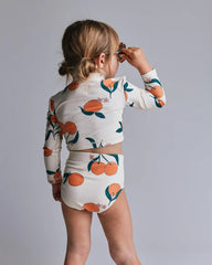 Toddler Girl Half-Zip Long-Sleeve Rashguard Set in Clementine Grove Print - Cream