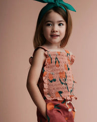 Toddler Girl Smocked Bib Top in Clementine Grove Print - Light Pink