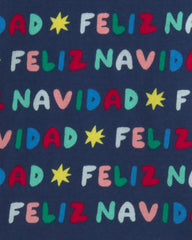 Kids 2-Piece 'Feliz Navidad' Christmas 100% Cotton Snug Fit Pajama Set - Navy Blue