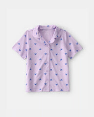 Girls Butterfly Short-Sleeve Loose Fit 2-Piece Pajama Set - Purple