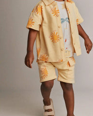 Toddler Boy French Terry Cargo Shorts in Sunny Life Print - Yellow