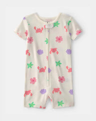 Toddler Girl Sea Critters 100% Cotton 1-Piece Romper Pajama - Cream