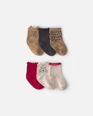 Baby Girl 6-Pack Cat Leopard Ankle Socks