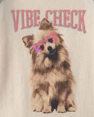 Girls 'Vibe Check' Dog Graphic Tee - Cream/Blue