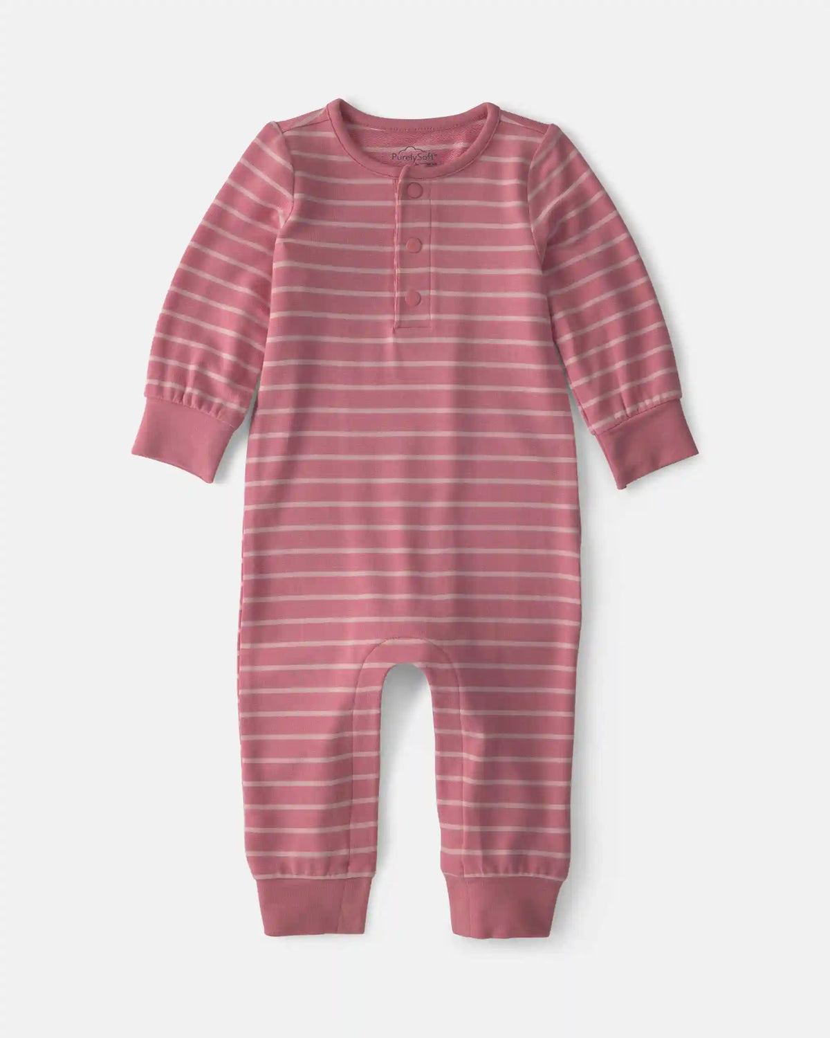 Baby Girl Striped PurelySoft™ Long-Sleeve Jumpsuit - Pink