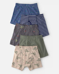 Boys 5-Pack Dino Boxer Brief Underwear - Green/Blue/Tan