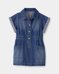 Baby Girl Denim Button-Up Dress - Dark Wash