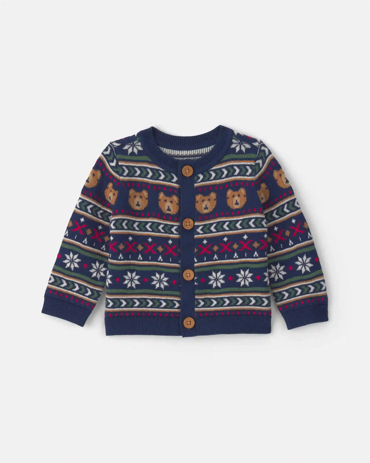 Baby Neutral Bear Fair Isle Cardigan Sweater - Navy Blue