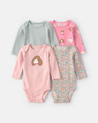 Baby Girl 4-Pack Dog Long-Sleeve Multipack Bodysuits