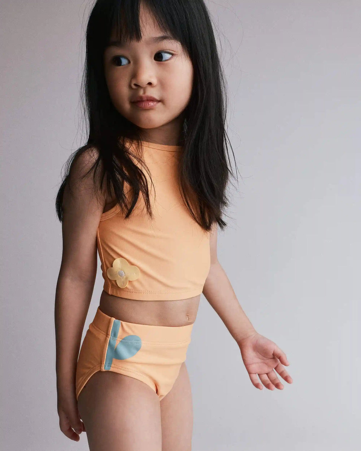 Toddler Girl Floral Tankini Set - Orange