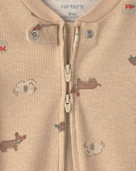 Baby Dog Cotton 2-Way Zip Sleep & Play Pajamas - Brown