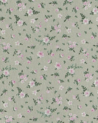 Girls Floral Ribbed Top - Green
