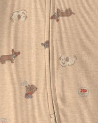 Baby Dog Cotton 2-Way Zip Sleep & Play Pajamas - Brown