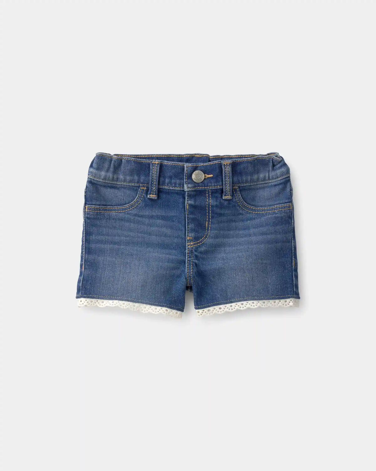 Baby Girl Eyelet Trim Denim Shorts - Dark Wash