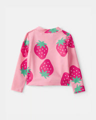 Toddler Girl 3-Piece Strawberry Rashguard Swimsuit Set - Pink