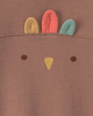 Baby Turkey Thanksgiving French Terry Long-Sleeve Jumpsuit - Brown