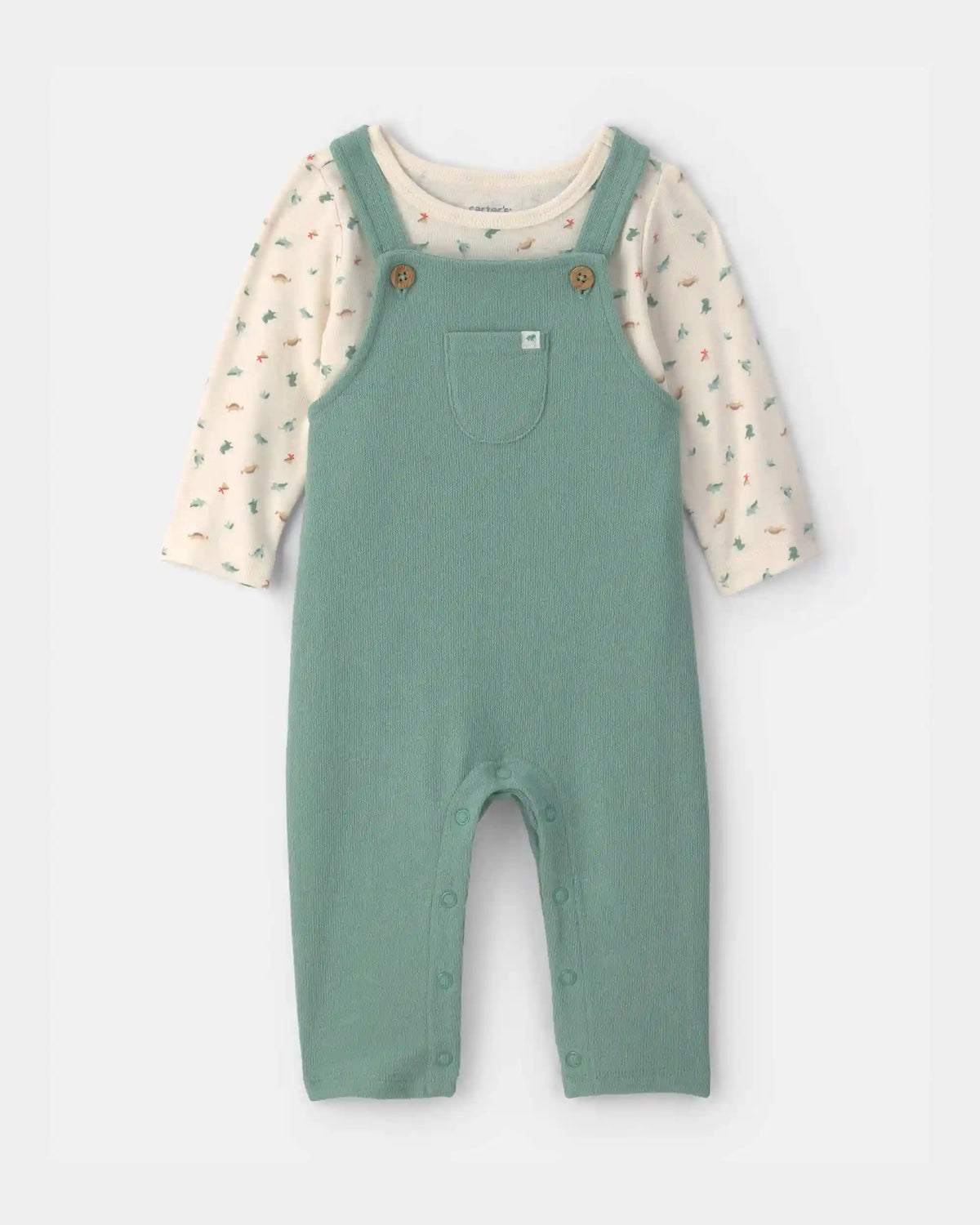 Baby 2-Piece Dinosaur Overall Set - Green/Ivory